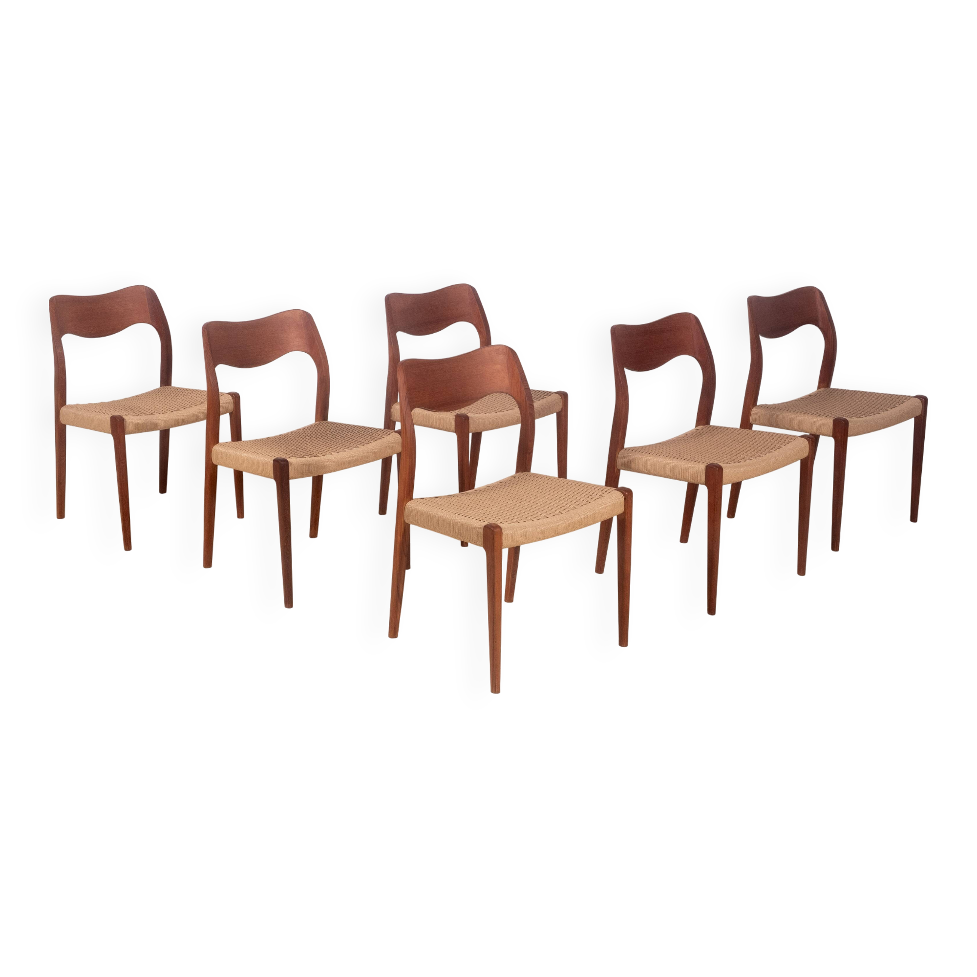 6x Niels Møller Model 71 teak, 1960s, Denmark