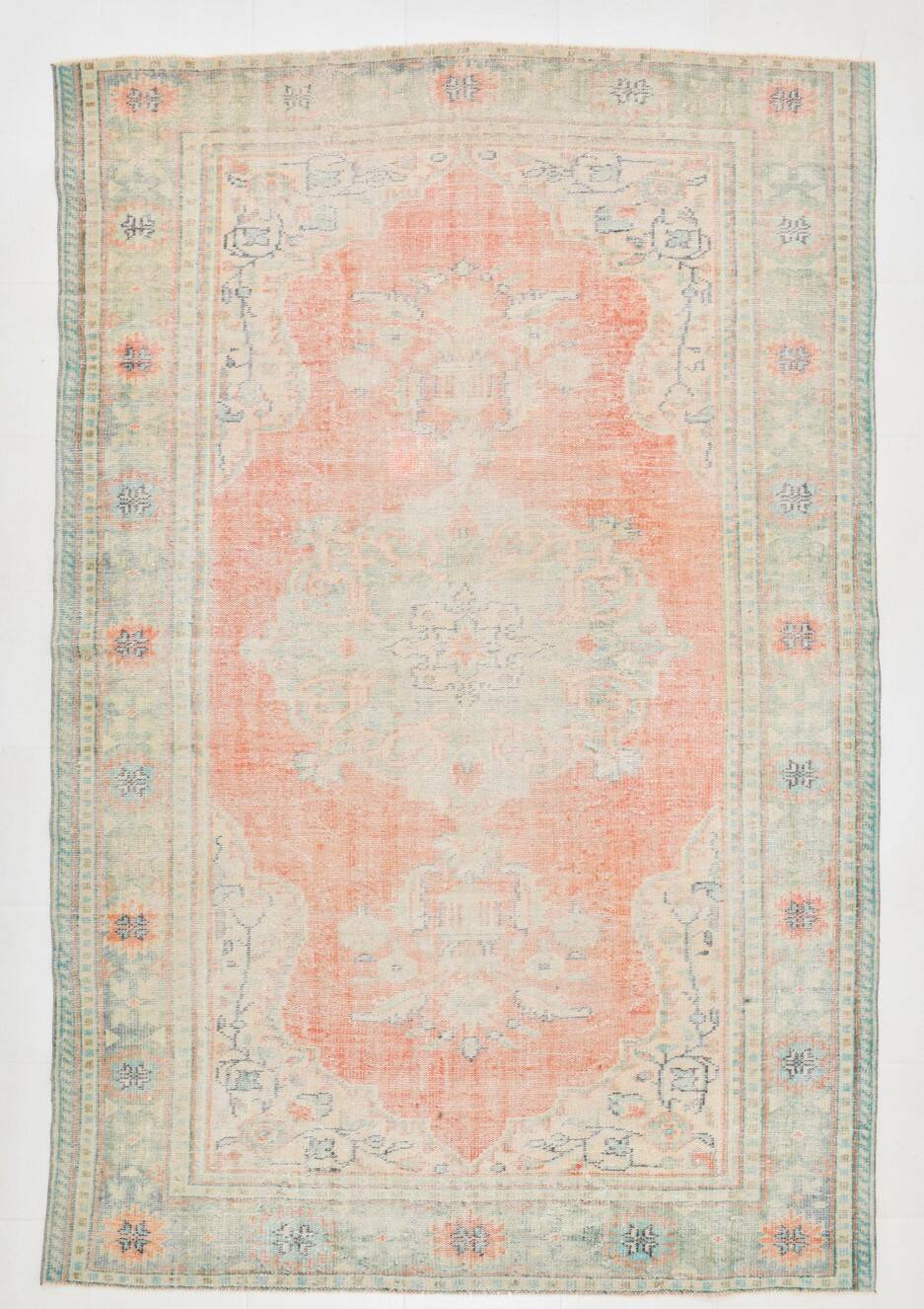 Tapis Oushak Vintage Corail Beige Pastel, 215x319 Cm