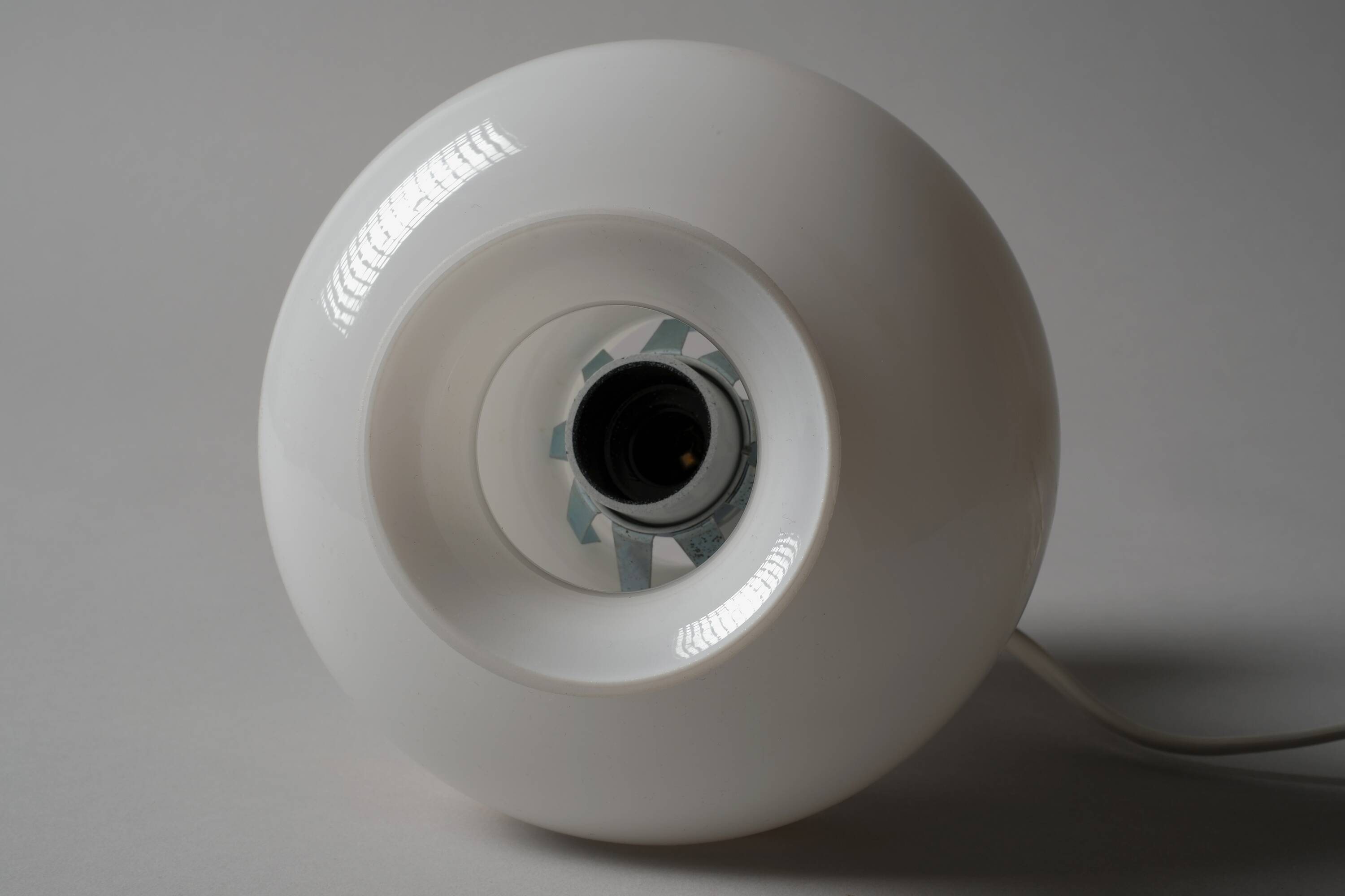Flygsfors Orrefors White Opaline Glass Mushroom Lamp with Golden Bands, 70s