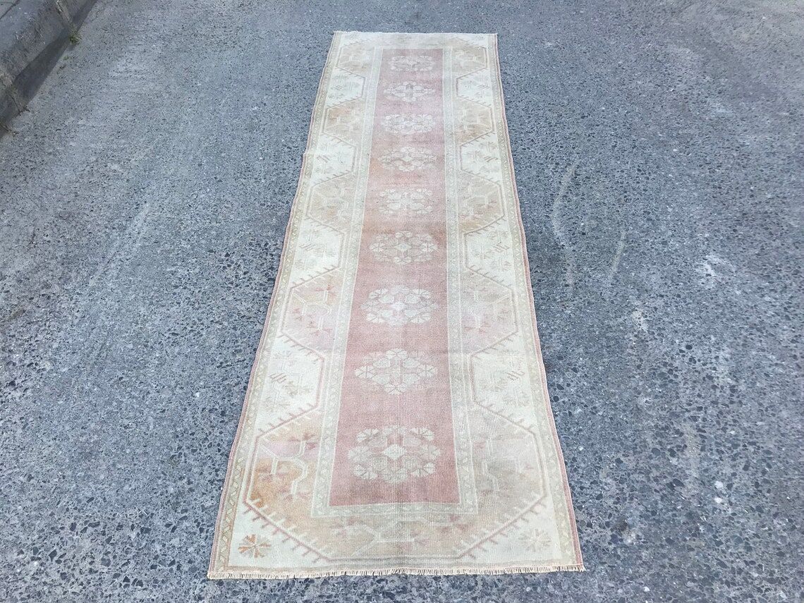 Handmade muted oushak hallway runner 280 X 85 cm