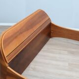 Italian 1970s Curved Walnut Bed Frame with Storage Headboard