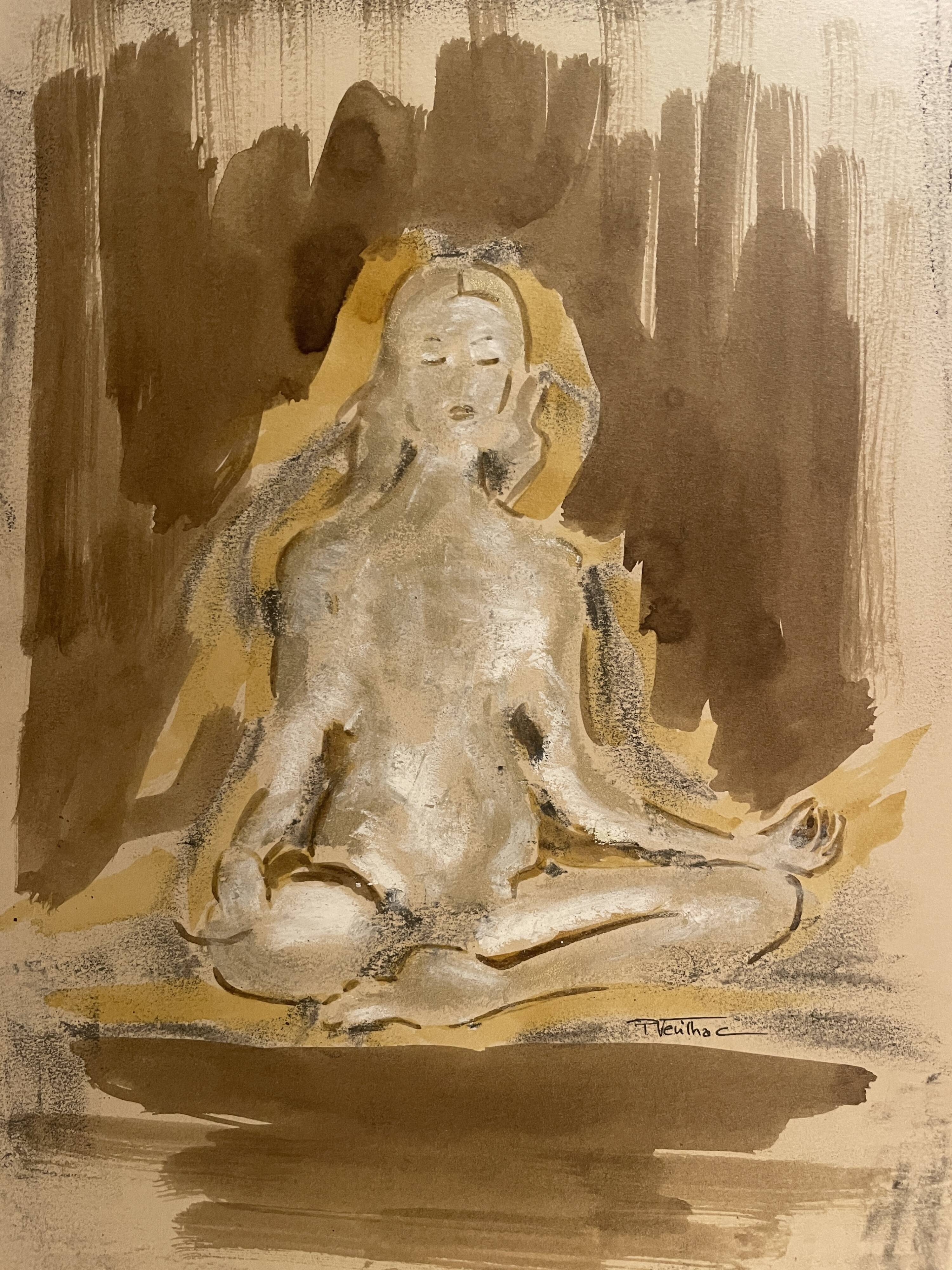 Signed painting, mixed media, female portrait "Zen"