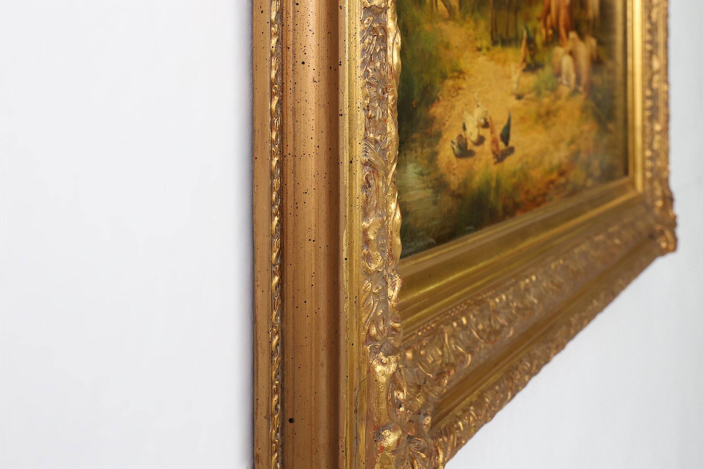 Belgian Artist, Farm Scene, 20th Century, Large Oil on Canvas, Framed