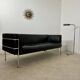 Old 3-seater sofa in tubular and black leather by Kébé, Denmark 1970s