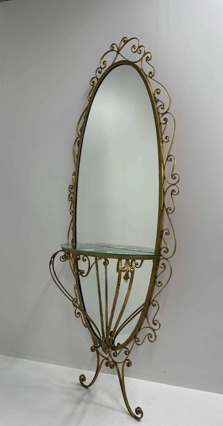 Italian Set of Wall Mirror Console and Pouf by Pierluigi Colli, 1960s