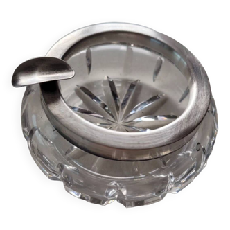 Antique ashtray in cut glass and silver