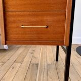 lacquered wood desk and black steel legs design from the 60s and 70s