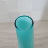 Curved turquoise blue blown glass soliflore vase
