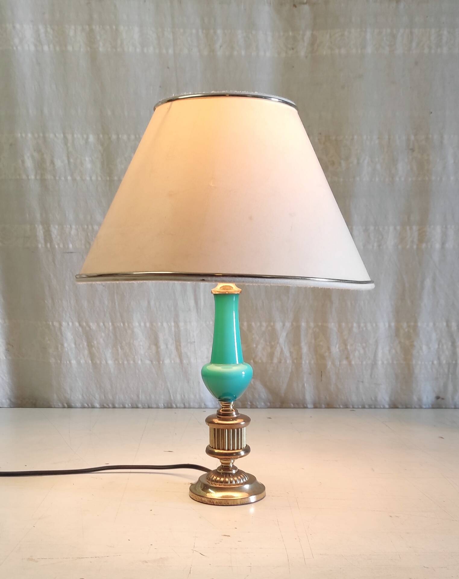 Lamp base in brass and turquoise opaline - mid 20th century.