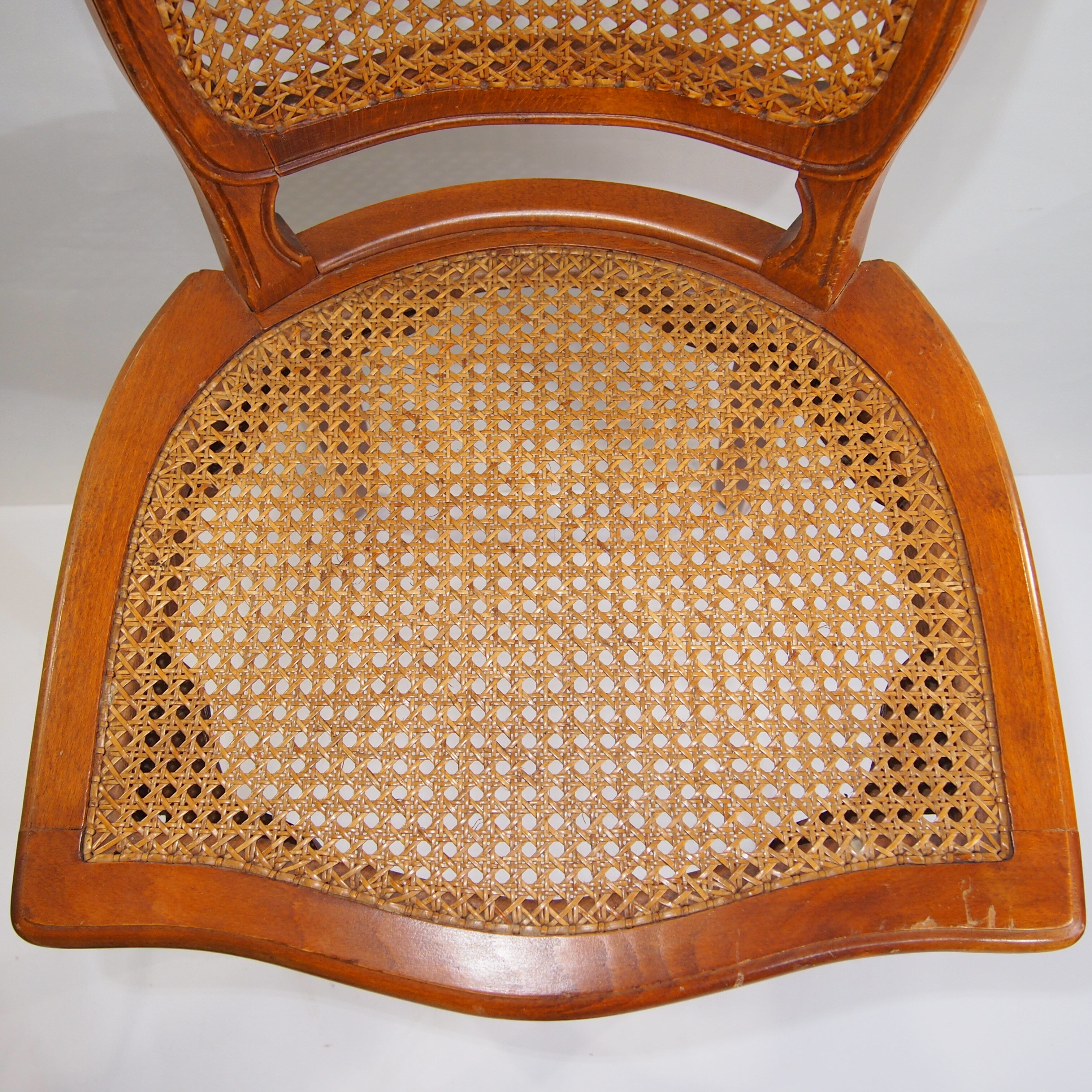 6 old wooden and canning chairs