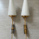 Pair of 1950 sconces in brass and opaque glass