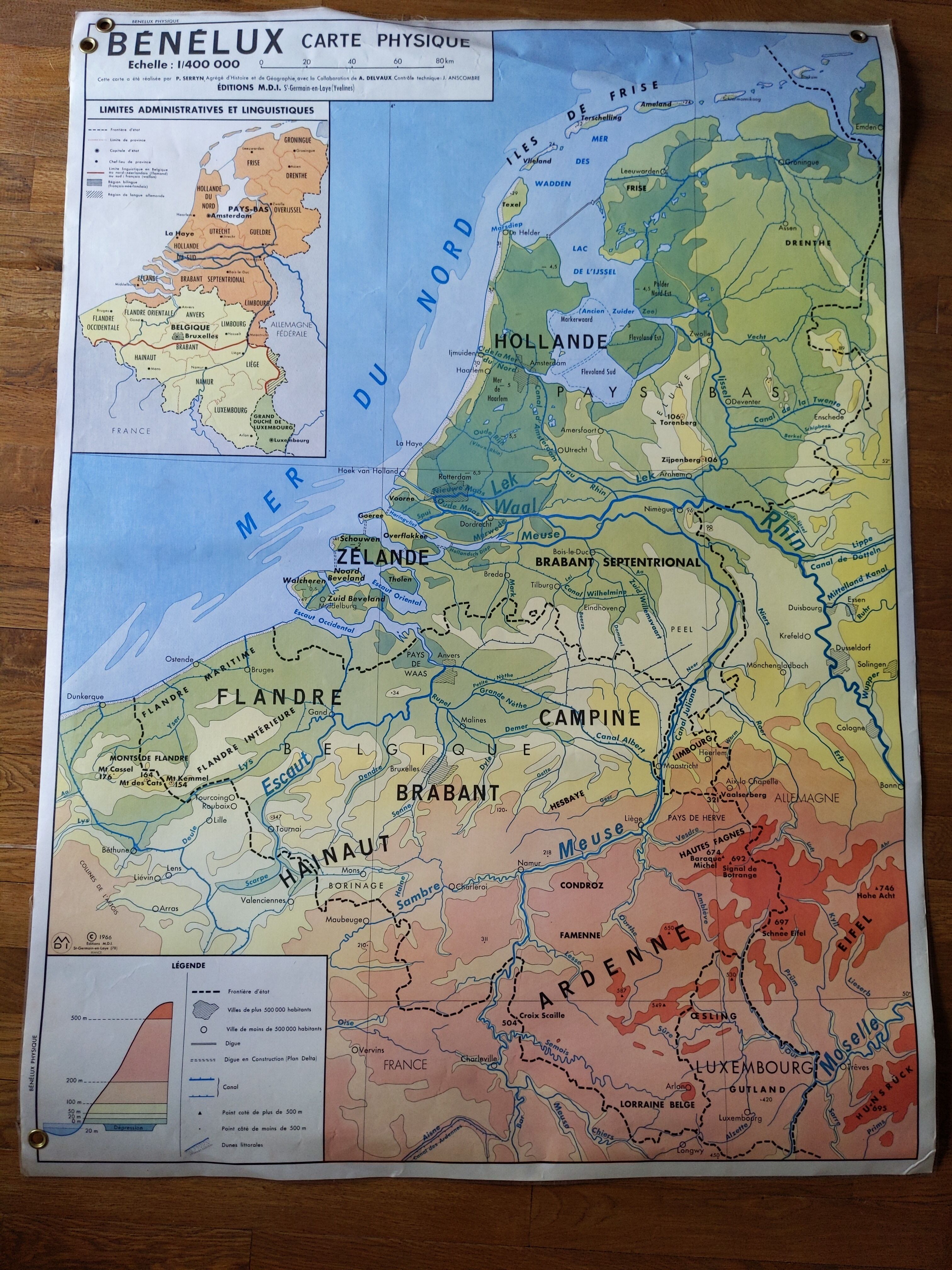 Old vintage school map MDI 1966 Belgium Luxembourg benelux