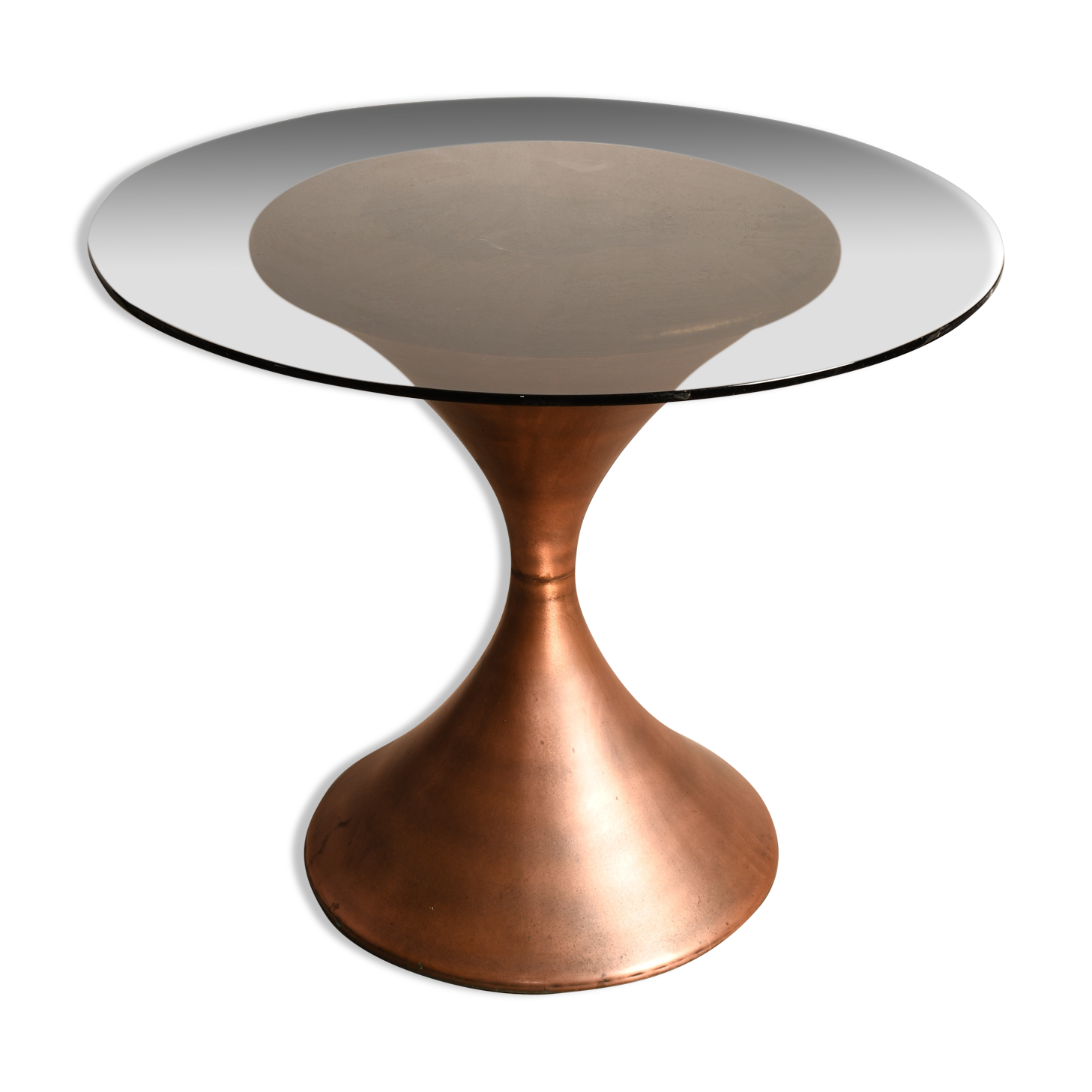 Copper table, smoked glass top from the 60s