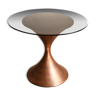 Copper table, smoked glass top from the 60s