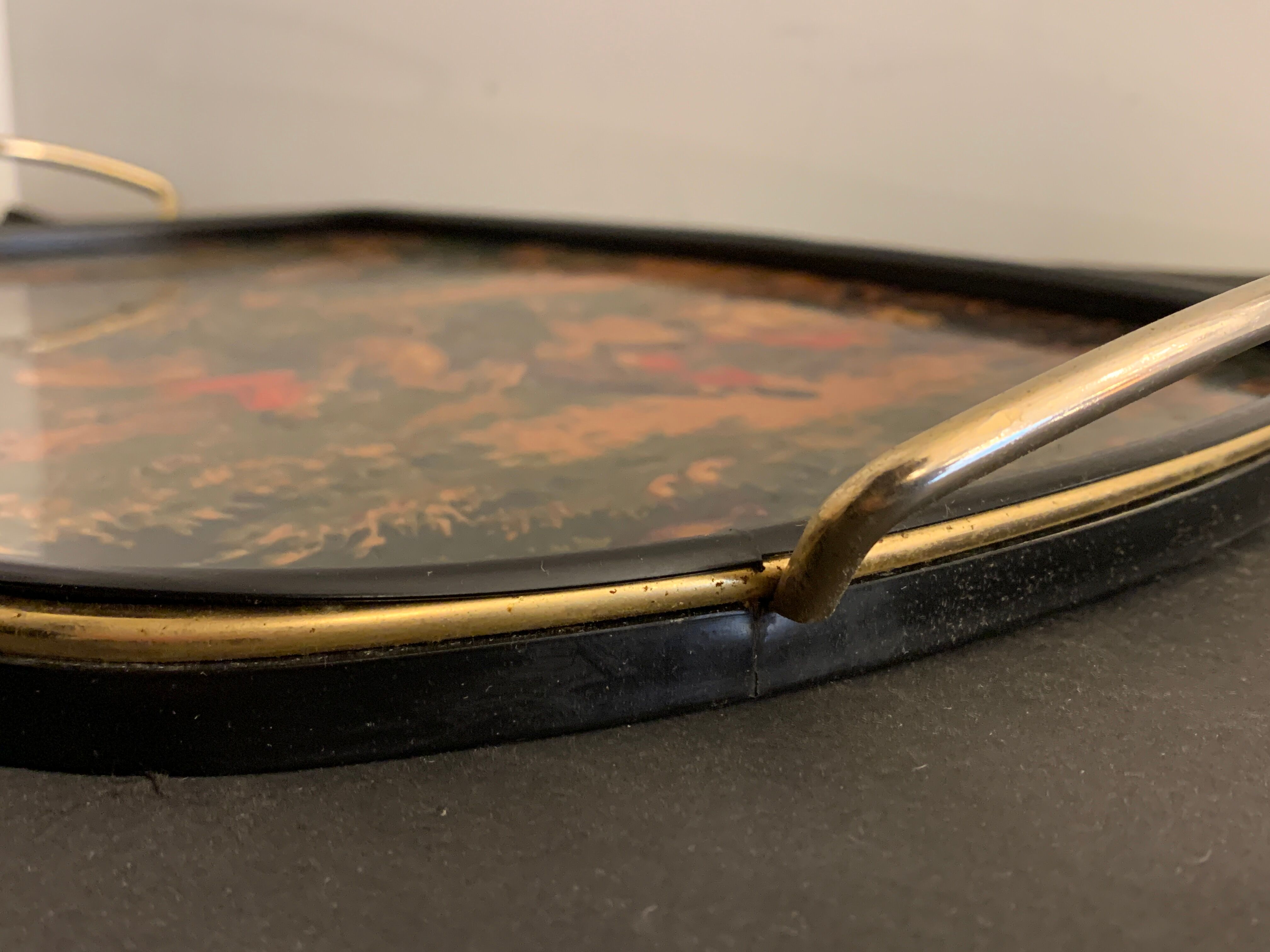 Plateau de service en laiton et formica, chasse à courre anglaise