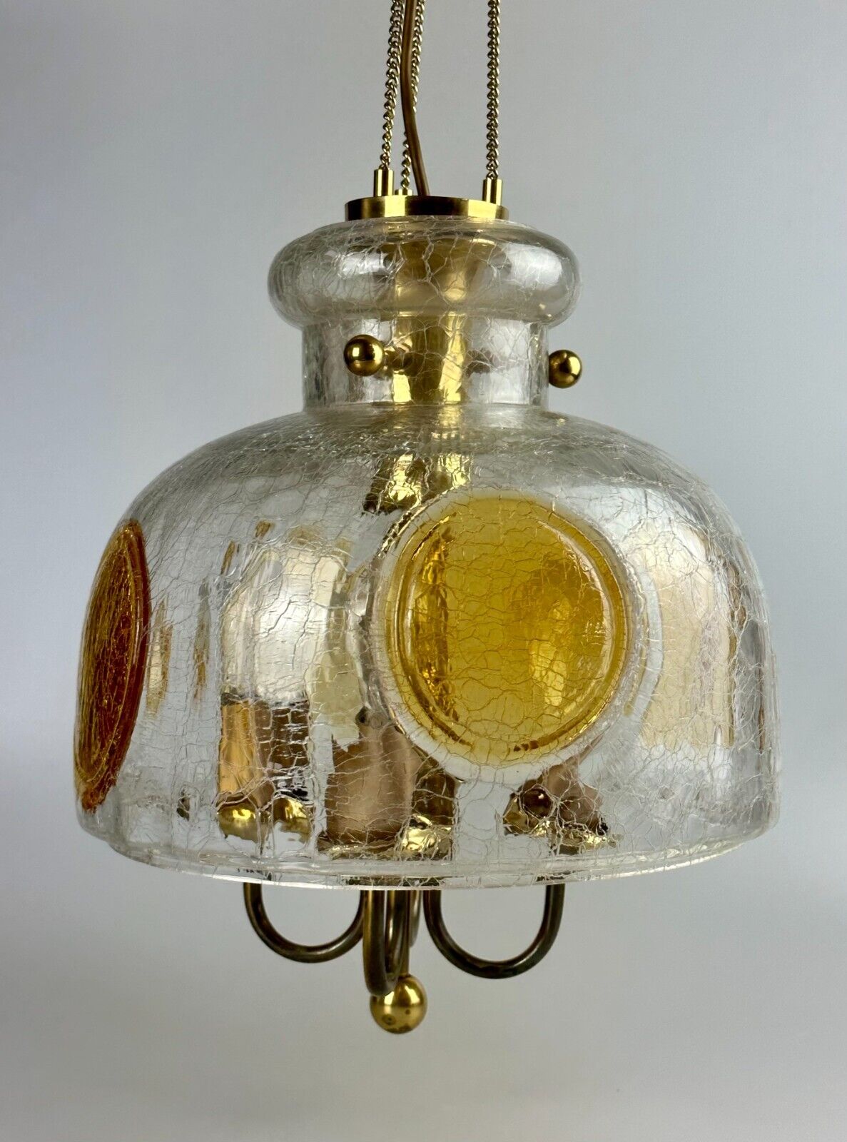 1960's 1970's brutalist ceiling lamp pendant lamp brass & murano glass