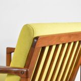 Scandinavian restored armchair, original 60s icon, yellow, teak