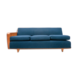 Mid-Century Modern Blue Sofa Cherry Wood Italy