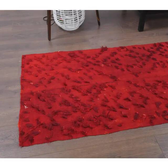Vintage Turkish Hand-Knotted Wool Cotton Red Kilim Runner Rug 72x256