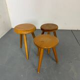 Mid-century French elm stools, 1950s, set of 3