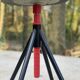Vintage round stool with adjustable screw black and red 1970