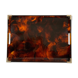 Plateau de service laiton et lucite facon ecaille de tortue