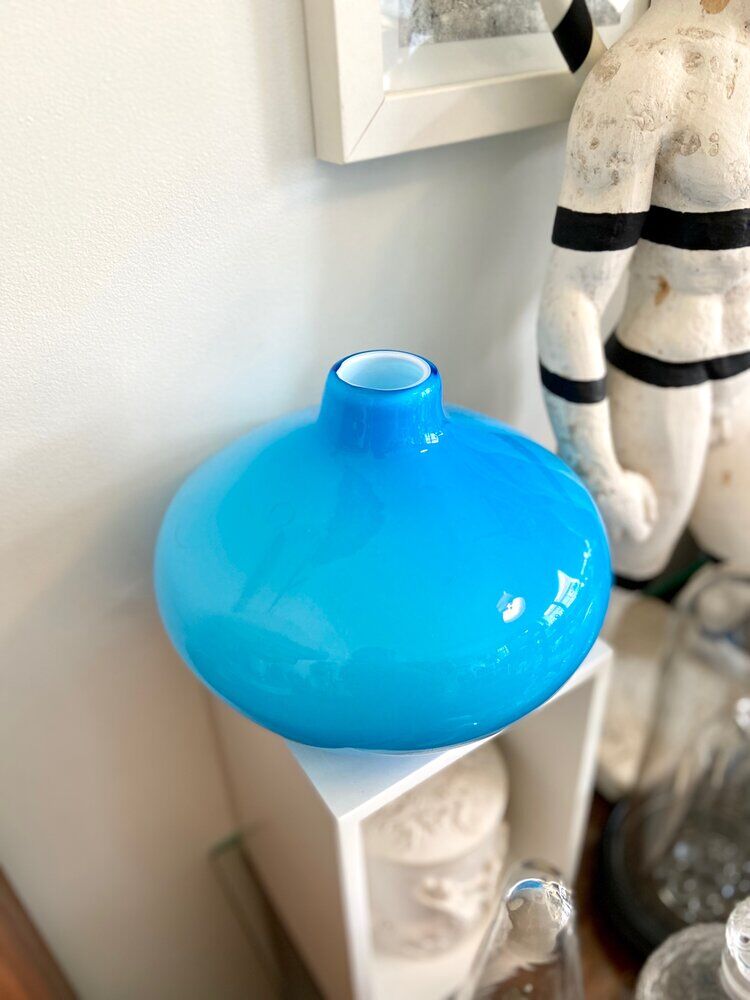 Blue opaline ball vase