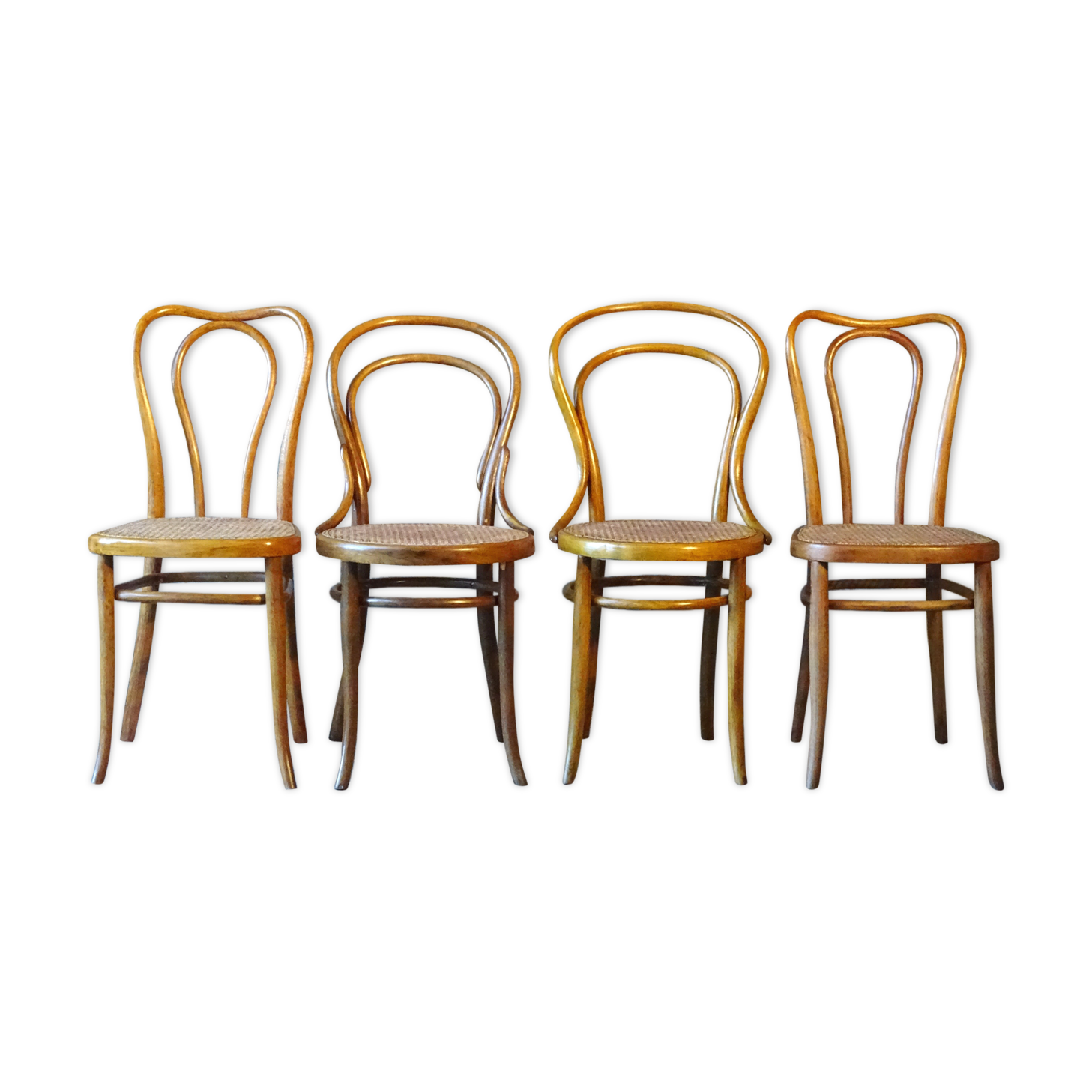 Set of 4 bistro chairs circa 1900, 2 Kohn, 2 Thonet