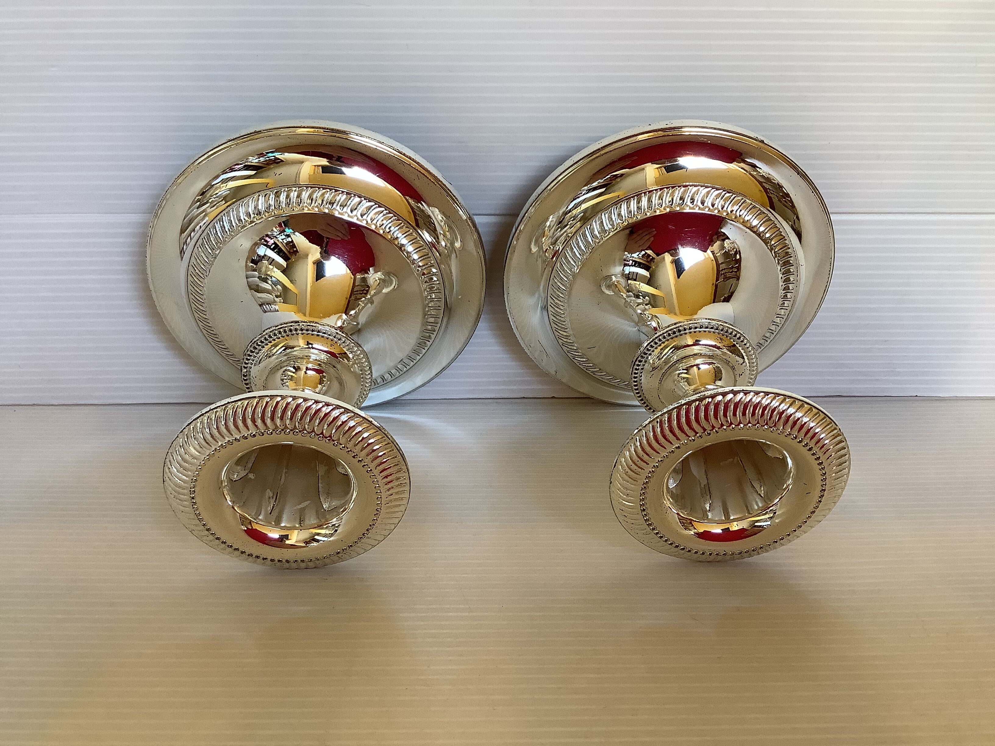 Pair of candlesticks silver chromed metal