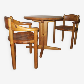 Paire de fauteuils coudés et table d'appoint en pin patiné par Rainer Daumiller pour Hirtshals Sawmill 1960