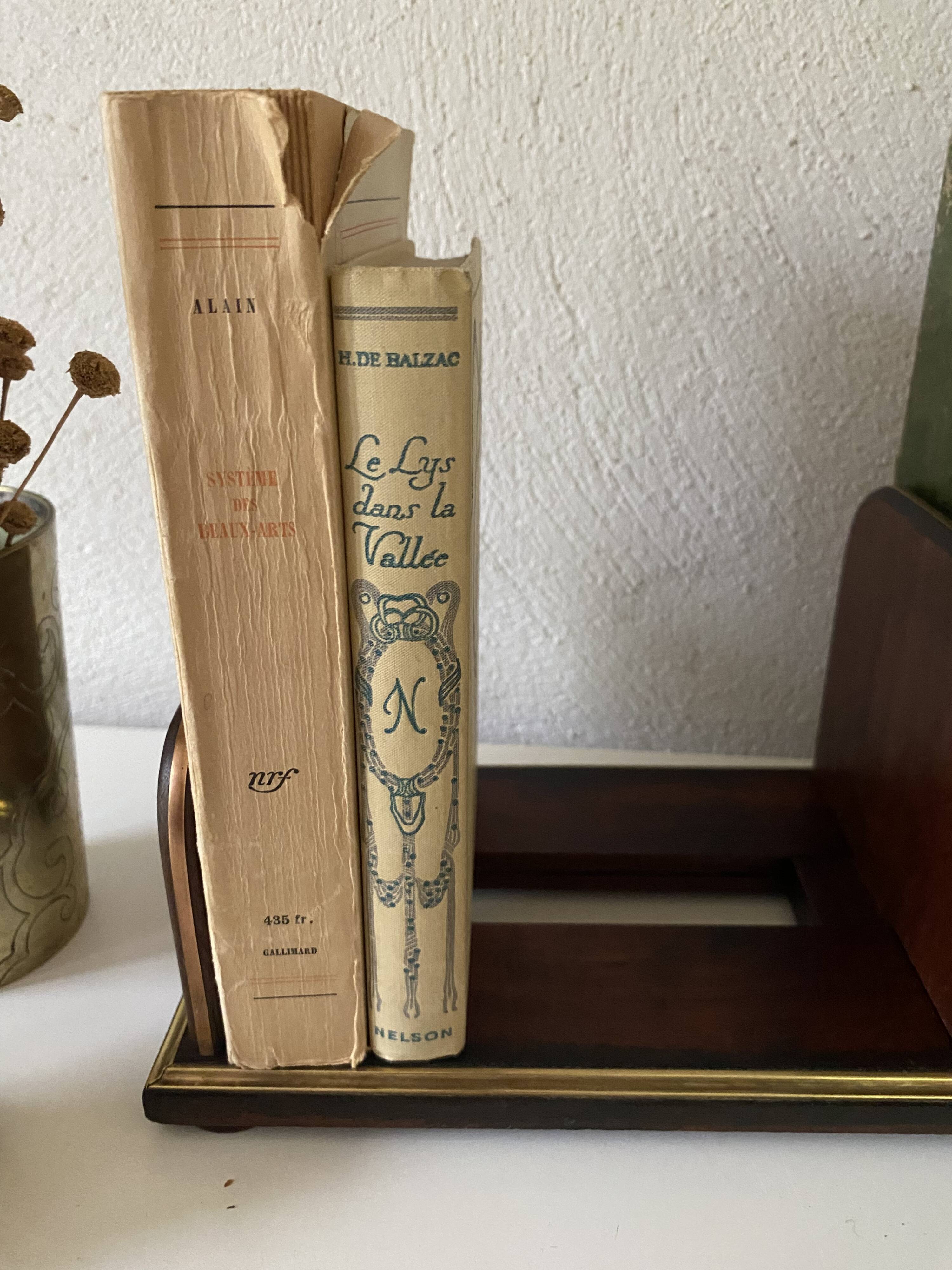 Adjustable bookend 1900 EM.Terquem, wood and brass