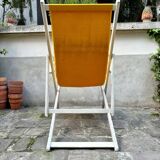 Transat de plage en bois blanc et coton jaune