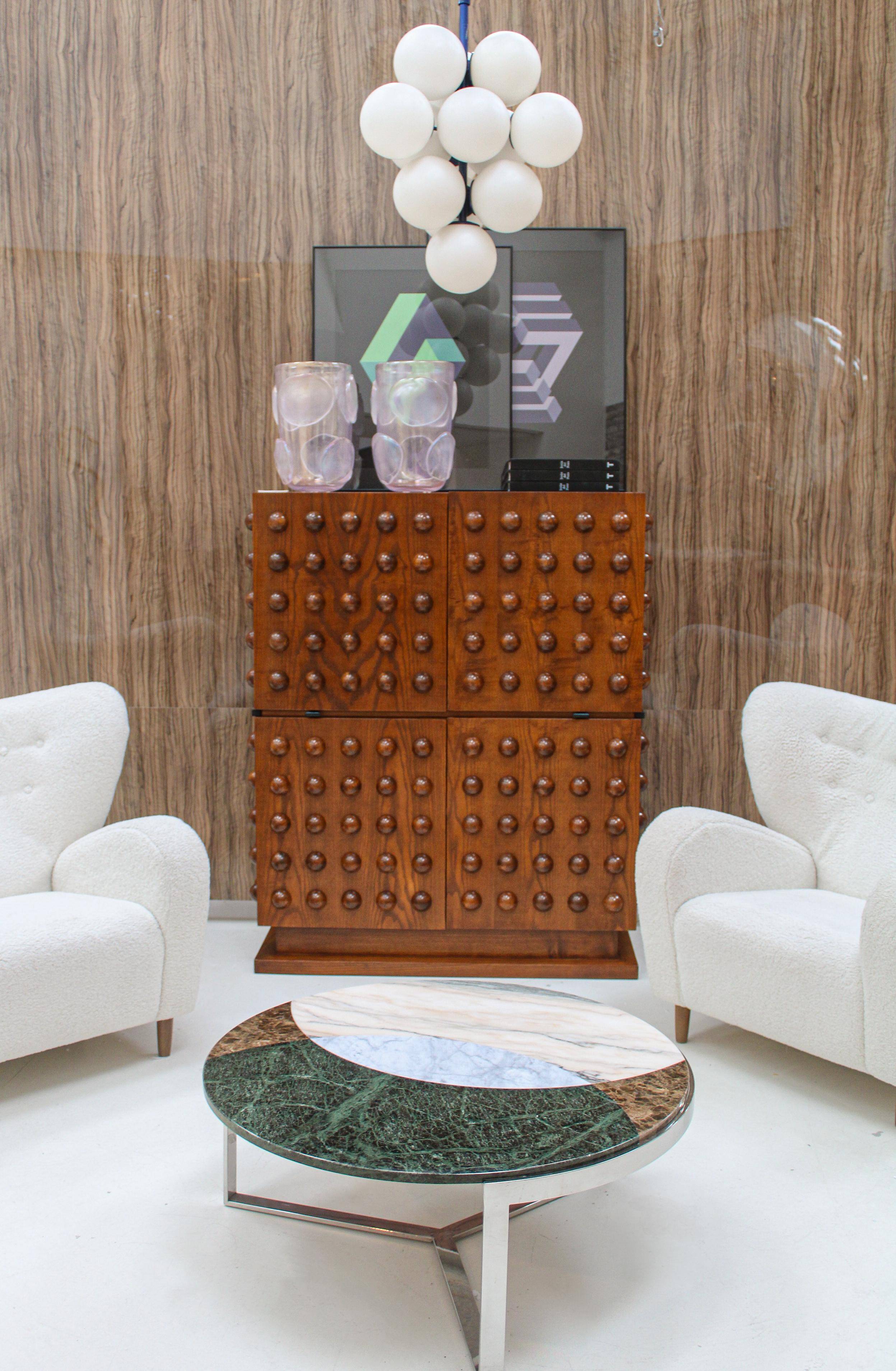 Brutalist Style Italian Dry Bar made of Oak Wood, Hand-carved Drinks Cabinet