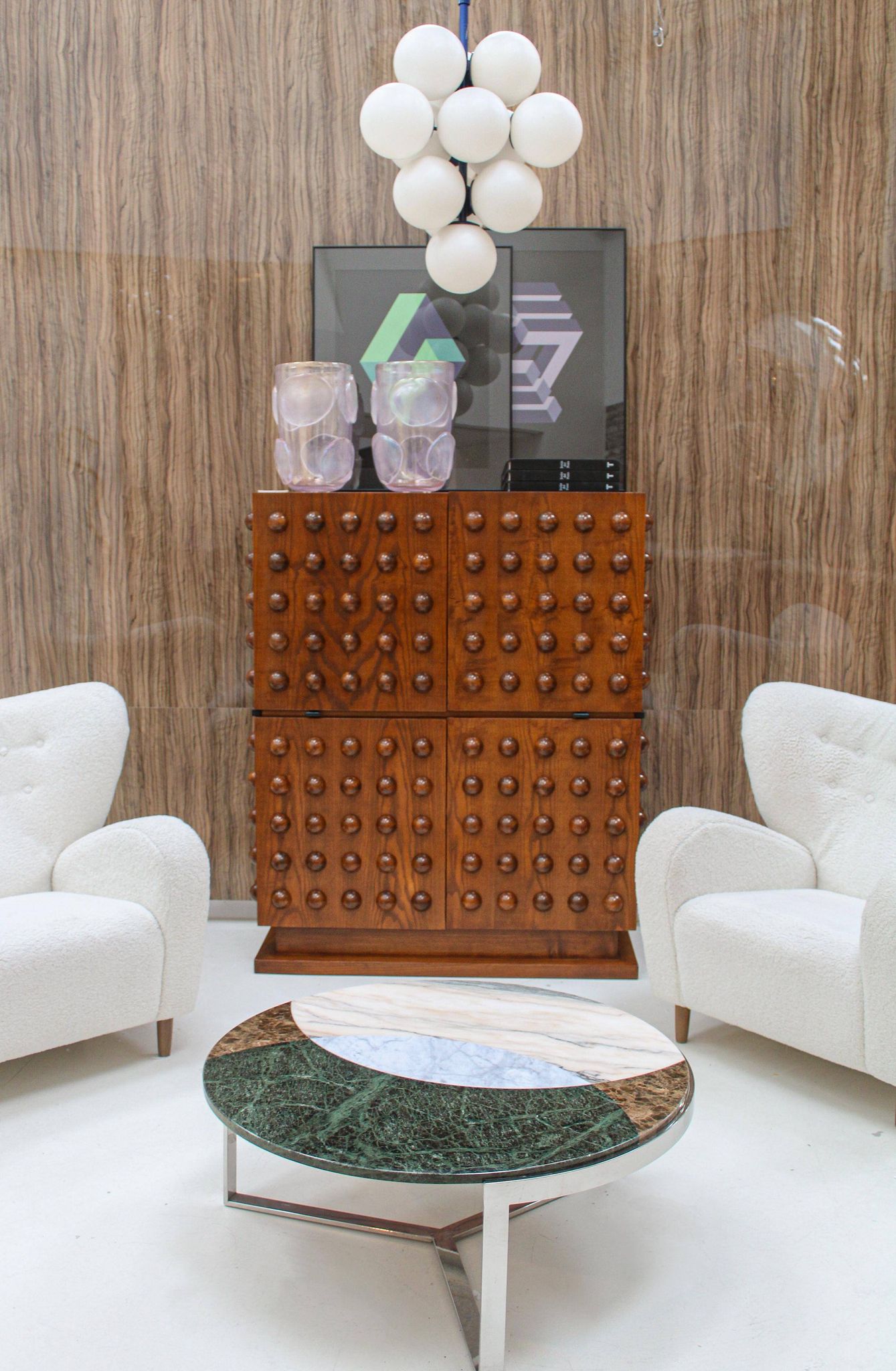 Brutalist Style Italian Dry Bar made of Oak Wood, Hand-carved Drinks Cabinet