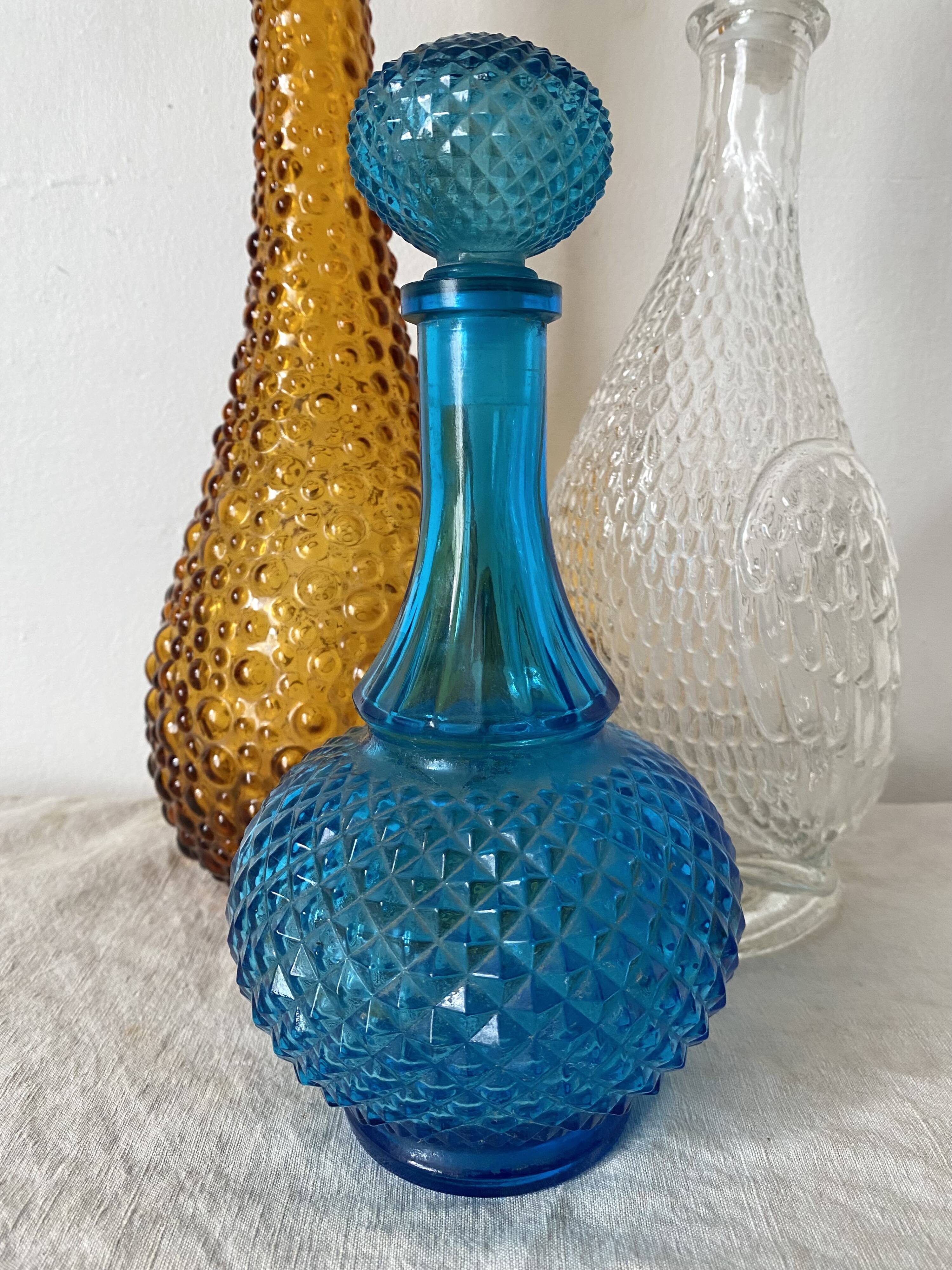 Blue glass carafe made in Belgium from the 60s