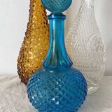 Blue glass carafe made in Belgium from the 60s