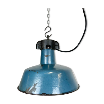 Industrial Blue Enamel Factory Lamp with Cast Iron Top, 1960s