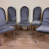 Set of Italian dining chairs from 1970, chrome and covered in blue velvet