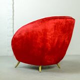 Guglielmo Veronesi Silver & Red Velvet Italian Lounge Chair for ISA Bergamo