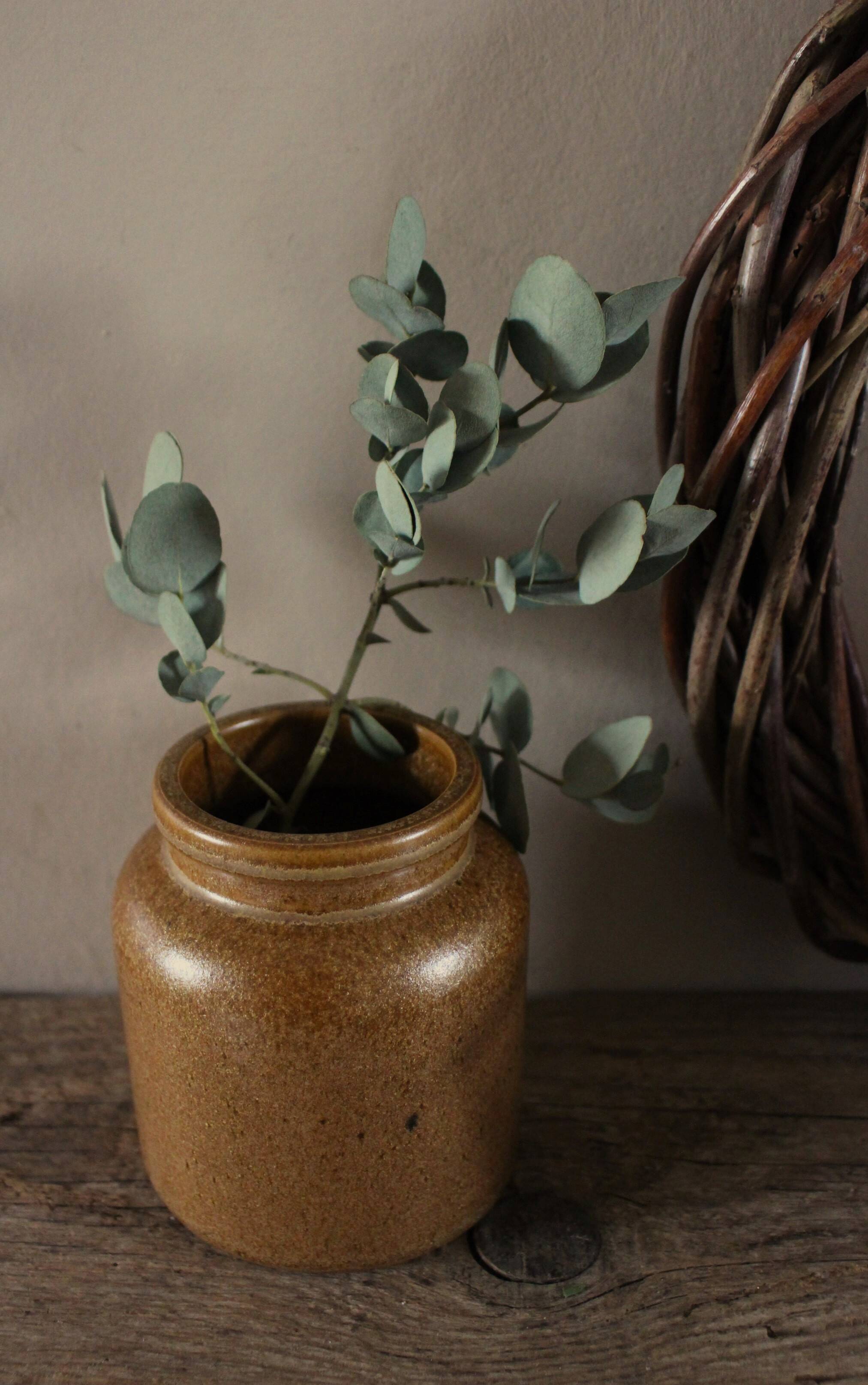 Vase, small vintage pot in brown stoneware