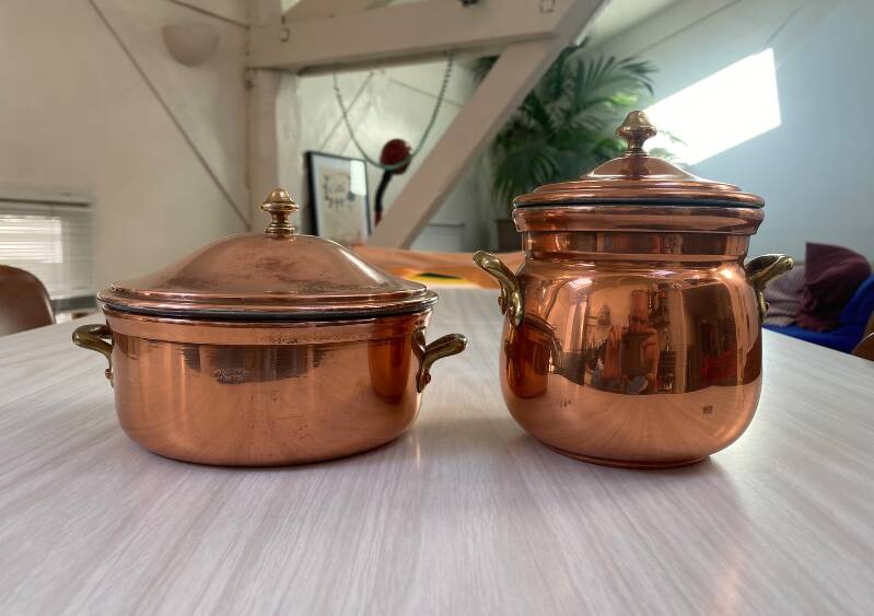 Antique solid tin-plated copper set – French manufacture – Gaillard