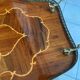 3-wheel serving trolley with 2 shelves, vintage bar marquetry on wheels, 50s