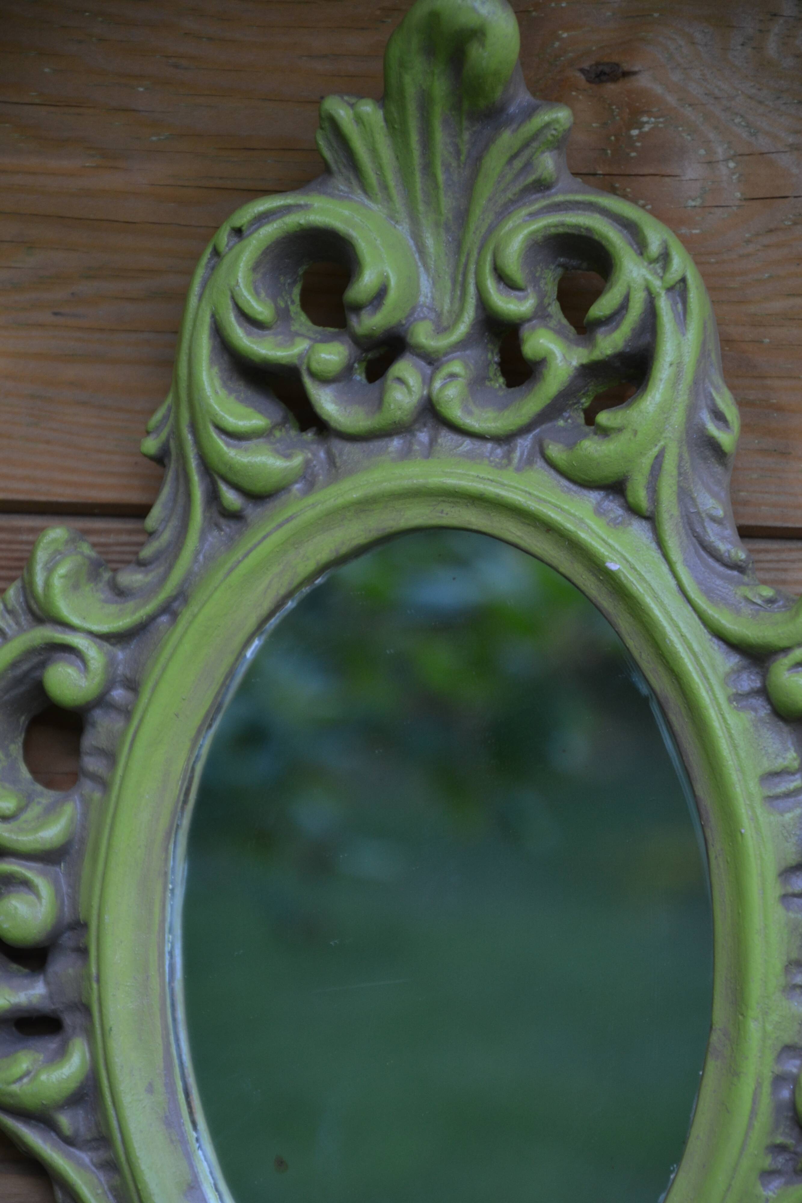 Small green wooden mirror