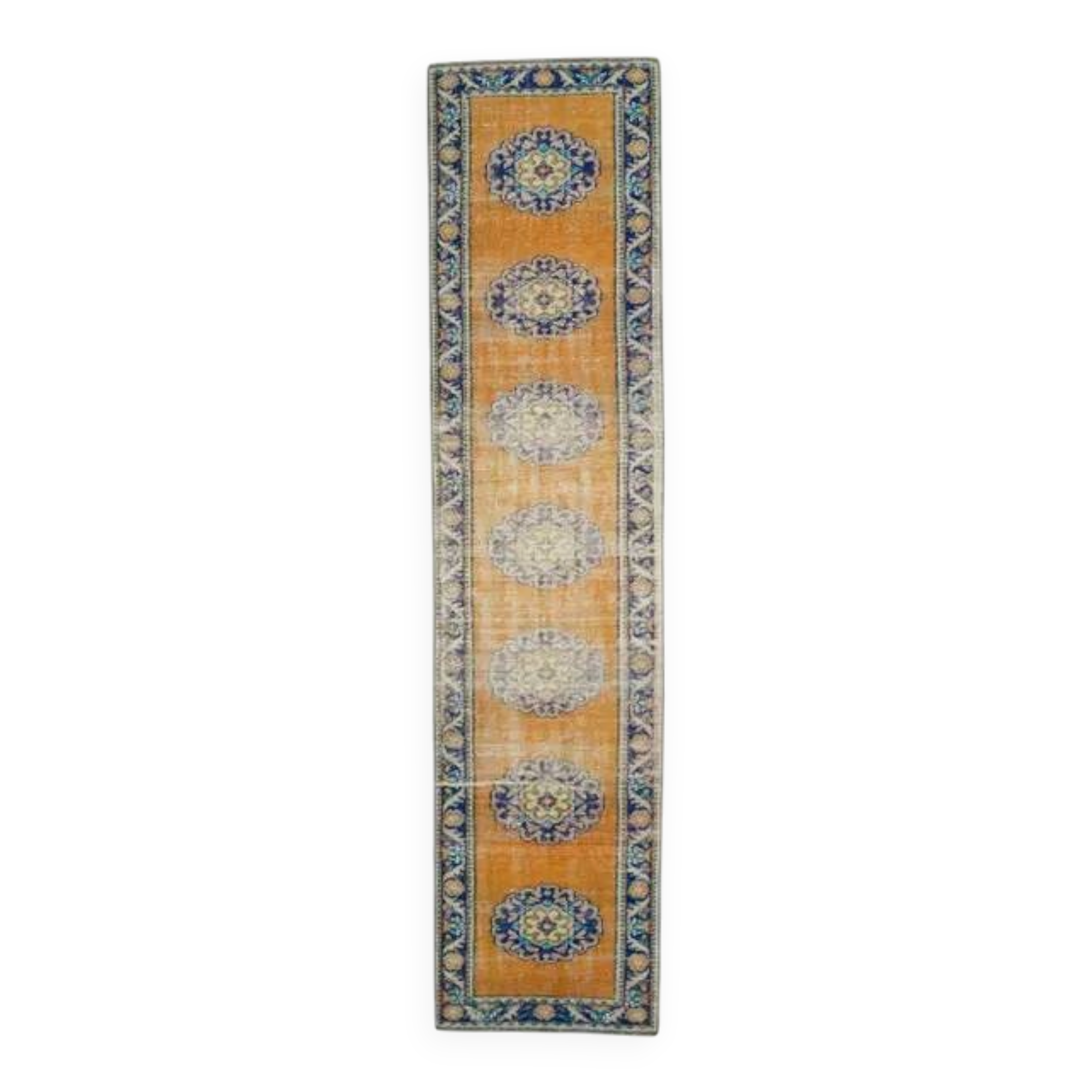 Vintage Turkish Oushak Handmade Wool Cotton Orange Runner 74x325