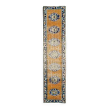 Vintage Turkish Oushak Handmade Wool Cotton Orange Runner 74x325