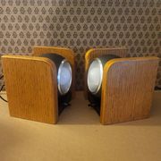 2 white eye lamps, wood, metal, vintage, Germany