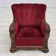 1950s, Danish relax armchair, furniture velour, carved oak wood.