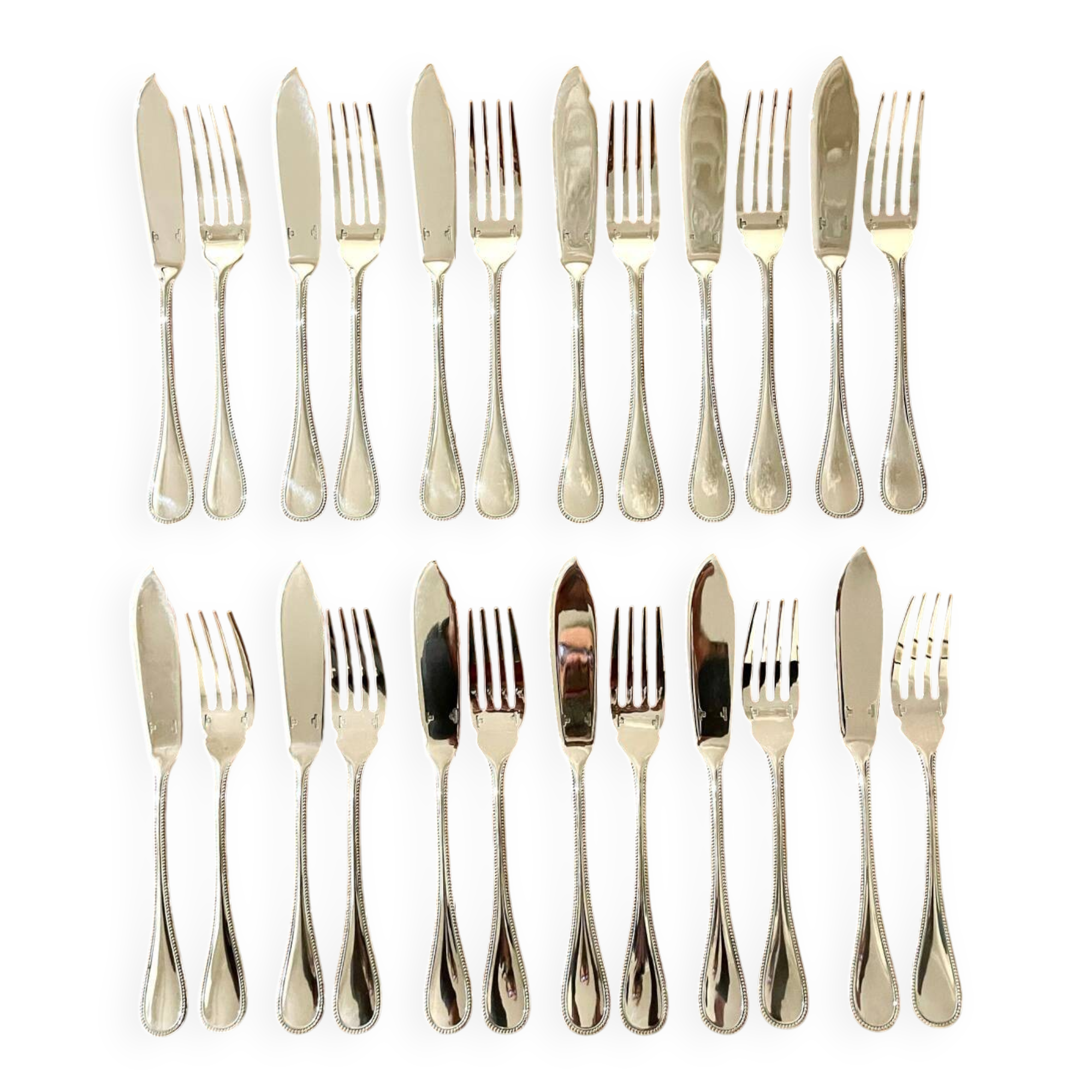 Christofle Perles 12-piece fish cutlery set, excellent condition