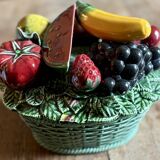 Vintage barbotine dish with fruit decorations
