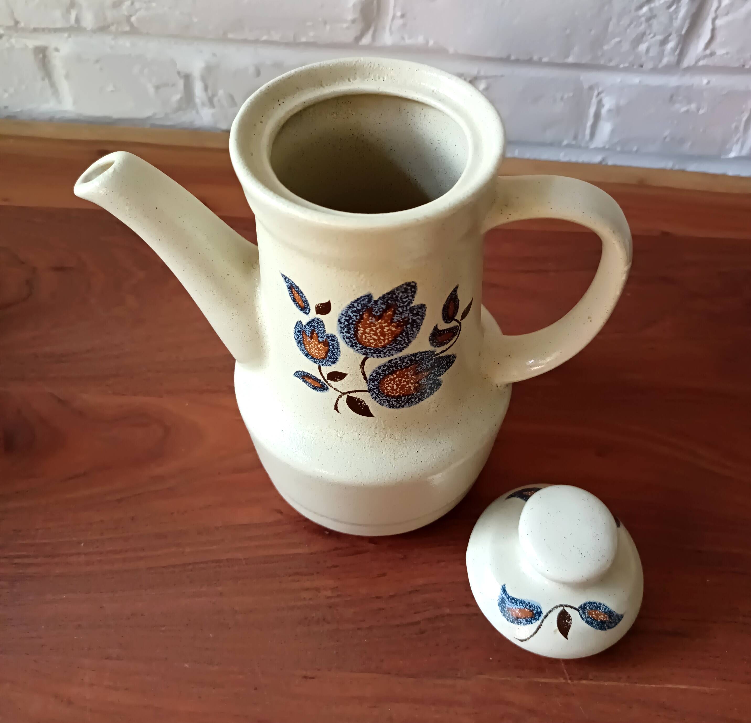 Vintage floral pattern stoneware coffee set, Saint-Amand Sologne earthenware